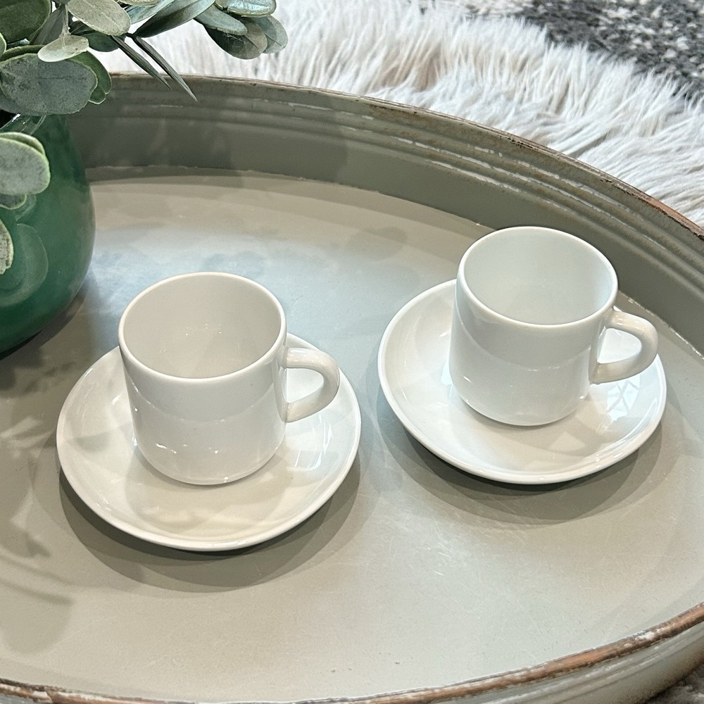 Vintage White Porcelain Espresso Cup and Saucer Set of 2 Minimalist Demitasse
